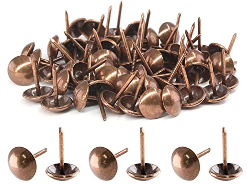 Piutouyar 200 Pcs Copper Upholstery Tacks Antique Metal Thumb Tacks Round Head Upholstery Pins for Upholstered Furniture Cork Board DIY Projects or Home Decor 11 x 17mm