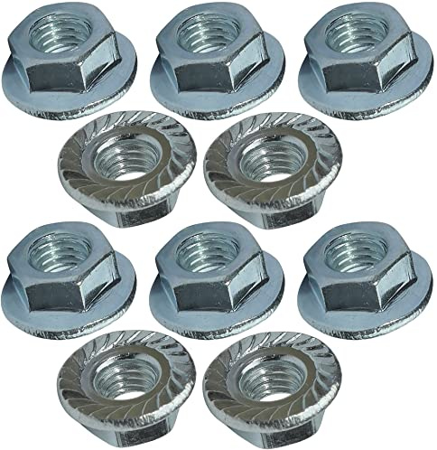 AERZETIX C49642 Tuercas Hexagonales con Brida M5 Ø11mm, 10 Unidades | Acero al carbono, Base dentada, Tuerca de seguridad autoblocante