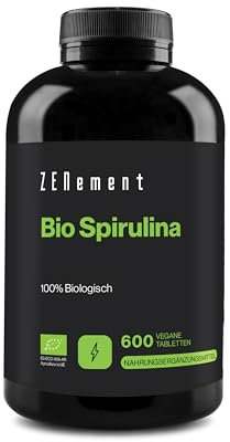 600 Tablets Organic Spirulina - 100% Pure Algae of High Purity - 3000 mg per Dose - Satiating and Detox - Rich in Plant-Based Protein - Free from Additives and Allergens