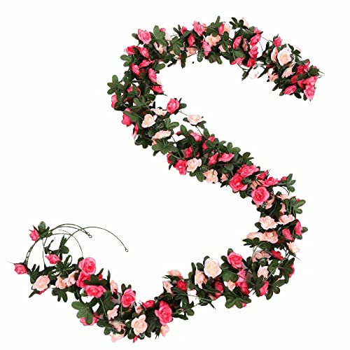 Aoleytech 5 Stück 12,5 m künstliche Rosenranken, künstliche Rosengirlanden, künstliche Rosen zum Aufhängen, Zuhause, Hotel, Büro, Hochzeit, Party, Garten, Dekoration ..