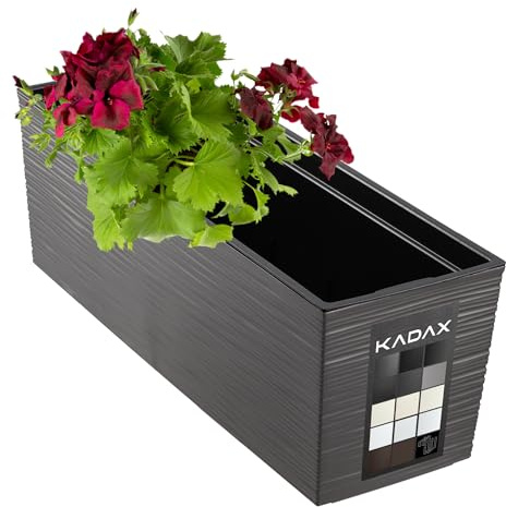 KADAX Blomlåda av plast, 18,5 x 56 cm, växtlåda med insats, väderbeständig balkonglåda, rektangulär blomkruka för utomhusbruk (inristat mönster, grafit)