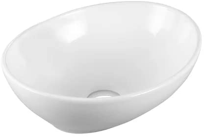 VBChome Waschbecken 41 x 33 Keramik Oval Waschtisch Handwaschbecken Aufsatzwaschbecken Waschschale Gäste WC