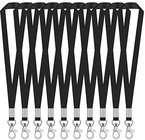 NiceLand 10 Stücke Nylon Schlüsselband mit Swivel Schließe, Bunt Schlüsselband mit Drehbarem Metallclip für Ausweise, Impfpass Erwachsene (Schwarz)