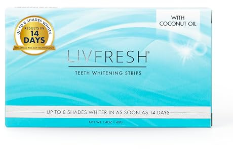 LIVFRESH Teeth Whitening Strips, 28 Strips, 14 Treatments, Great for Sensitive Teeth, Results in 14 Days, Enamel Safe, Coconut Oil & Hydrogen Peroxide, No Slip Teeth Whitener