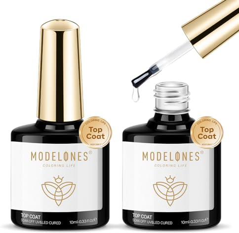modelones Gel Top Coat, 2Pcs Clear Glossy Finish No Wipe Top Coat Spring Gel Nail Polish, Acrylic Nails Soak Off Nail Lamp Nail Art Home and Professional Manicure 10ML