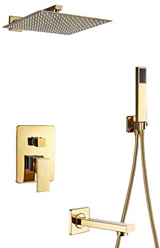 Goldenes Regendusche-Wasserhahn-Set, Wandmontage, Edelstahl, Kopfbrause, Mischbatterie, Verdeckte Installation, Badewannen-Duscharmatur,8 Zoll 3 Wege