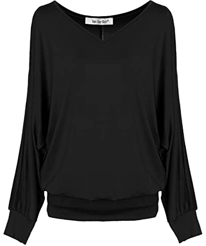Van Der Rich ® - Haut Basic Blouse à Manches Longues - Femme (ML-Noir, M)