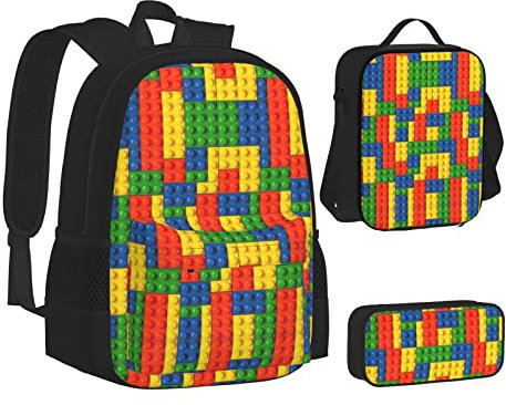 MOLIAE Mochila con estampado de camiones de basura, mochila de viaje, ligera, resistente al agua, con bolsa de almuerzo, estuche para lápices, Ladrillo colorido, Talla única