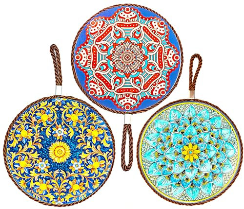 XIUXIU Lot de 3 dessous de plat en céramique résistants à la chaleur - Tapis chauds - Céramique - Liège - Motif vintage - Facile à nettoyer - Résistant à l'usure - 17 x 17 x 0,8 cm