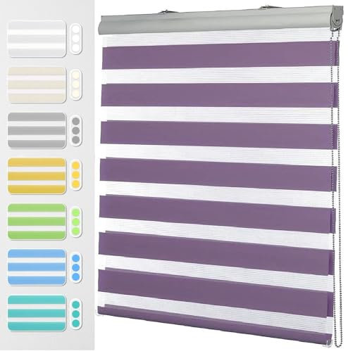 Moderne Tag-Nacht-Rollo 35 x 320 cm innen lichtdurchlässig & verdunkelnd, Seitenzugrollo Doppelrollo Thermorollo mit Bohren für Fenster, Lila