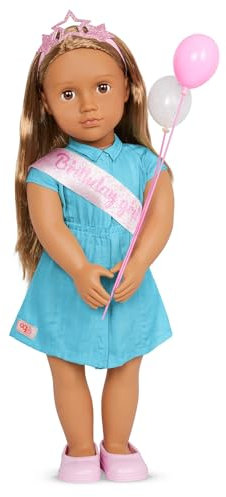 Our Generation Anita Girl Doll – 18-inch Birthday Party Themed Doll with Balloons and Tiara – Includes 7 Piece Clothing and Accessory Set