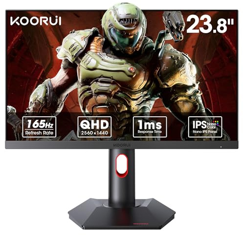 KOORUI Monitor para juegos, pantalla QHD Nano IPS de 24 pulgadas, monitor de computadora 1440P 165Hz, pantalla de PC 2K de 1 ms, 100% sRGB, sincronización adaptativa, ajuste de altura