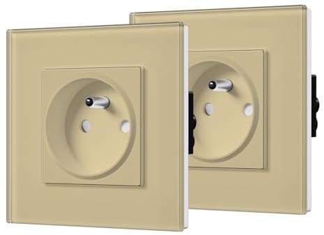 BSEED Prise Murale 2 Paquets, Prises de courant en Verre, Prise Electrique murale 16 Amp 240V 86mm Doré