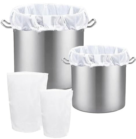 2 Stück Filterbeutel Polyester Brew Bag 20x30cm/30x45cm Nussmilchbeutel Wiederverwendbar, Brauen Siebbeutel mit Kordelzug, Feinmaschiges Filtertuch für Wein Bier Koffee Obstsaft Marmelade Joghurt