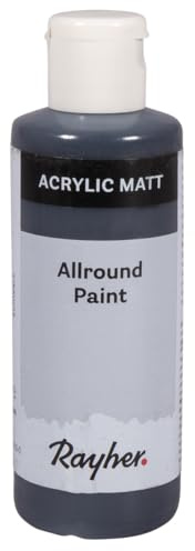 Rayher Allround Paint Acrylfarbe, schwarz, matt, Flasche 80 ml, hochpigmentierte, cremige Allzweckfarbe, gute Deckkraft, farbintensiv, wasserfest, speichel- und schweißecht, 35077576