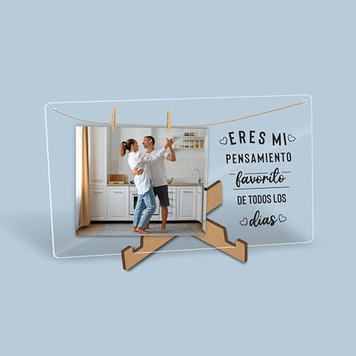 Portafotos con Pinzas Acrilico Transparente - Ideal Regalos Originales, Regalos Personalizados, Regalo hombre, Regalos para mujer, Cuadros Decoración, Marcos de Fotos. (Eres mi pensamiento)