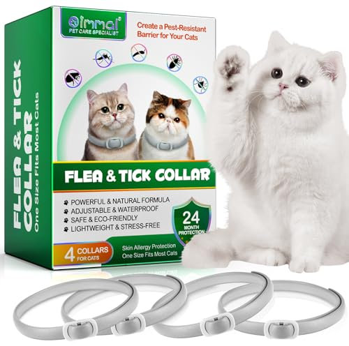 QLIGES Zecken-Flohband Katze, Flohhalsband für Katzen 4Pcs, 24 Monate lang wirksamer Schutz, Schutz vor Hautallergien, weich und bequem, verstellbar, wasserdicht, für alle Katzen geeignet
