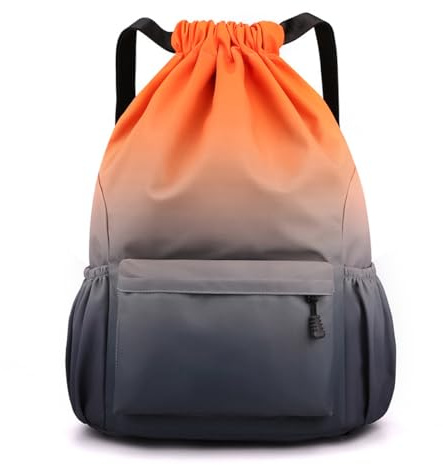 YYKSYDPT Borsa con coulisse per uomo e donna, zaino con tracolla Oxford con cerniera esterna, borsa impermeabile per viaggi, tempo libero o lavoro (Arancio-grigio Gradiente, L)