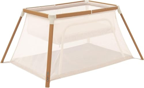 Tutti Bambini CoZee Go 3-in-1 Travel Cot Bassinet Walnut Ecru | Lightweight travel cot, newborn bassinet and playpen with compact fold design for travel and everyday use.