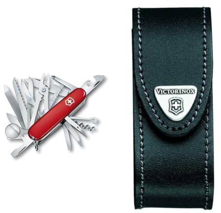 Victorinox Schweizer Taschenmesser gross Swiss Champ & Drehclip-Gürteletui, Taschenmesser Etui, Messertasche für Gürtel, Leder, schwarz