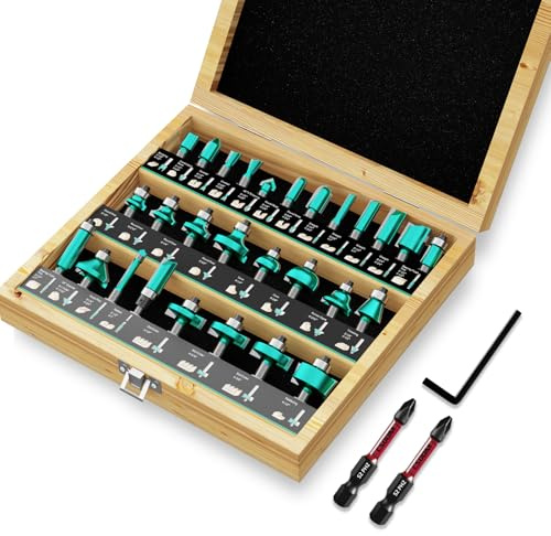 CSOOM 30PCS Router Bits Set, 1/2 Shank, with 2* Batch Head, Professional Wood Bits, Tungsten Carbide Milling Bits for Woodworking