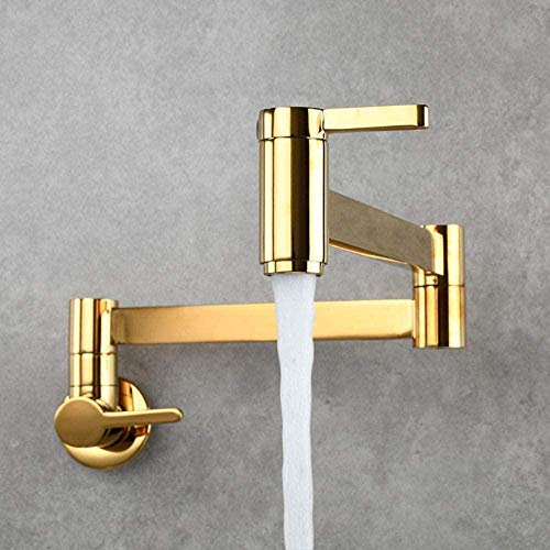 ZXFNVXC Taps for Kitchen Pot Filler Wall Mounted Universal Cold Water Tap Multifunctional Telescopic Cold Water Tap Double Handle Kitchen Faucet Kitchen Sinks Tap-Golden Brushed-Black (Golden)