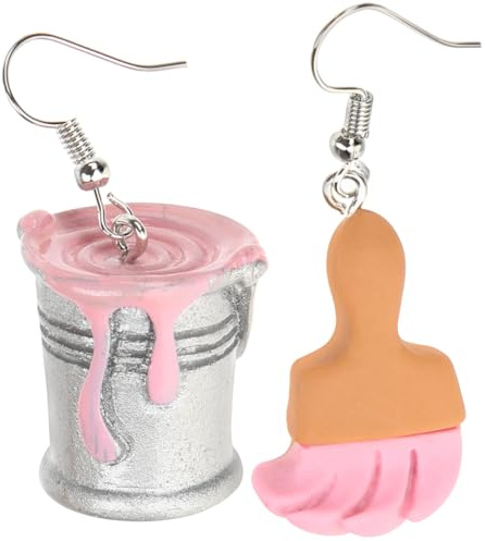 WRITWAA Paint Brush Earrings with Pigment Bucket Design Asymmetrical Resin Statement Earrings for Women Fun Festival and Daily Wear