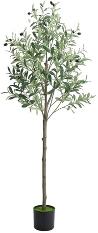 CUSROS Olivo sintético grande de 5 pies en maceta de plástico, plantas de olivo alto artificial, árbol de seda de olivo artificial tropical para el hogar, oficina, sala de estar, decoración de