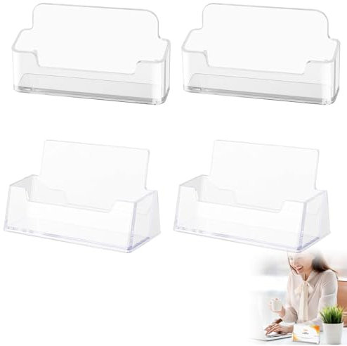 Hinapan 4 Stück Visitenkartenhalter für Den Schreibtisch, Acryl-Visitenkarteninhaber, Desktop-Visitenkartenhalter für 40–50 Visitenkarten, für Ausstellungen, zuhause und Büro