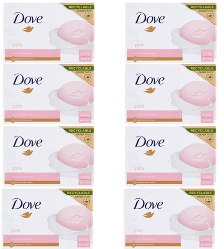 Dove Beauty Cream Bar Feste Seife, feuchtigkeitsspendend, Rosa, 2 x 90 g, 8 Stück