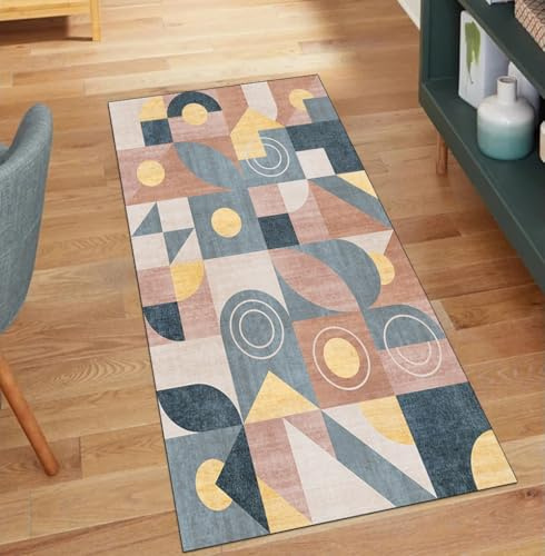 QQrunner Tappeto per corridoio, antiscivolo, patchwork, 80 x 160 cm, al metro, lavabile, lungo, colore: blu e rosa