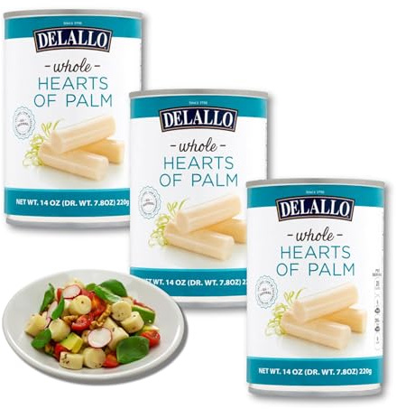 DeLallo Whole Hearts of Palm, All Natural, Harvested in South America, Low Fat and Low Calorie, Unique Canned Vegetable for Topping Salads and Snacking, Non-GMO, Kosher, Gluten-Free, 14.1 oz Can, (3 Pack)