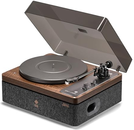STACKSTONE x JAMO DS07 Platine Vinyle Bluetooth 5.2 avec Haut-Parleurs Intégrés, Suspension Anti-Vibration Double, Cellule AT3600L, Son Hi-FI, 33/45 Tours, Design Scandinave, Noir