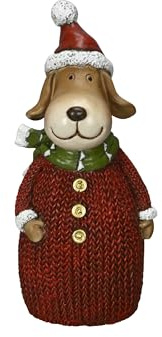 finehomegarden Zaunfigur Zaunhocker Hund Weihnachten rot/Natur Dekofigur 11x7,5cm H21cm Garten