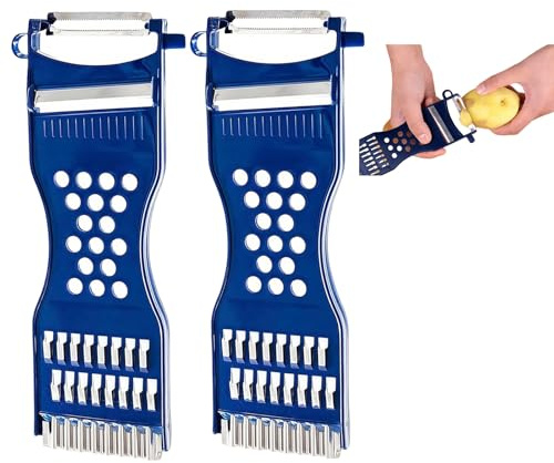 2 unidades 6 en 1 peluquero de verduras, pelador de rayas, cortador de verduras, fácil de rallar, cortar, pelar verduras, patatas, cortador en juliana, para frutas y verduras (azul)