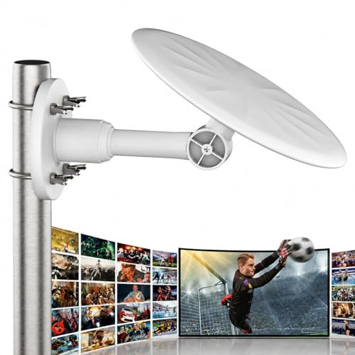 Außenantenne TV mit Verstärker für alle Fernseher, TV Antenne für stabilen Empfang, unterstützt 8K 4K 1080P, wetterfeste TV Außenantenne, 10m Kabel (OutWhite)