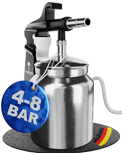 WERKTHOR Pistola de chorro de arena de aire comprimido con vaso de 1 litro, dispositivo de chorro de arena para compresor de 4 a 8 bar, chorro de arena profesional con boquilla de 6 mm, pistola