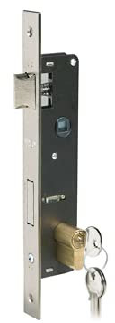 Serratura da infilare per profili in ferro ART. 2500 frontale in acciaio nichelato, completa di cilindro 54mm con 3 chiavi DISPONIBILE ENTRATA 25,30,35 (ENTRATA 30)