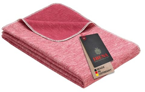 Ibena Wolldecke Lausanne 140x200 cm – Baumwolldecke rot aus Biobaumwolle, Sommerdecke angenehm weich und leicht, Made in Germany