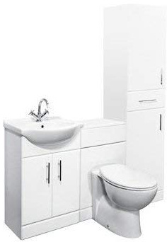 VeeBath Linx 1400 Vanity Unit Furniture Set, Wash Basin, WC,Toilet Pan, Soft Close Toilet Seat, Concealed Cistern, Bathroom Tall Storage Cabinet-White (Flat Pack)