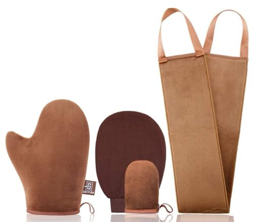 GAIYAH Selbstbräuner Handschuhe, Mit Selbstbräuner Applikator Für Den Rücken, Exfoliator-handschuh Und Selbstbräuner Gesicht Mitt, Self Tanning Applicator Tanning Mitt - 4er Set