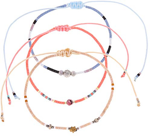 Made by Nami Perlen Fußkettchen 3er Set Damen - 3x Surfer Fußkette Boho Ethno Style - 100% Wasserfest & Verstellbar - Bunte Fussketten Fußband Festival Accessoires