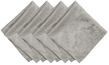 Elrene Damast tygservetter (set med 4), Polyester, Silver, 43 cm x 43 cm