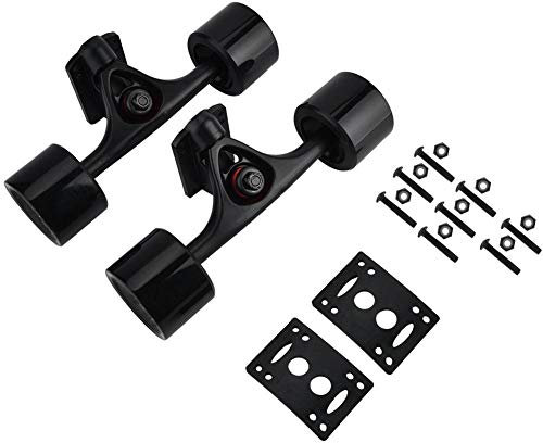 Fafeims 2 Teile/Satz 10,24 Zoll Skateboard Longboard Truck Combo Set mit Wheel Riser Pad Lager Hardware Zubehör(Schwarzes Schaftschwarzrad)