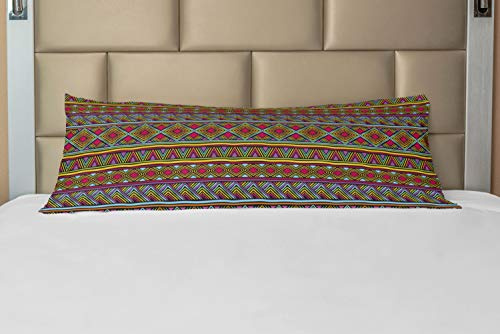 Ambesonne African Body Pillow Case Cover with Zipper, Colorful Diamond Motifs with Angled Lines Lively Palette Geometric Borders, Decorative Accent Long Pillowcase, 21 x 54, Multicolor