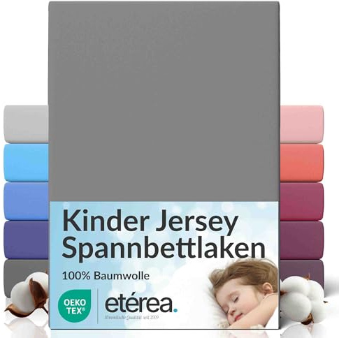 etérea Jersey Spannbettlaken 80x160-80x180 cm Grau bis 25cm Höhe Bettlaken | 100% Baumwolle Jersey Spannbetttuch · Rundumgummizug bis 25 cm Steghöhe · bügelfrei & pflegeleicht · OEKO-TEX Made in Green