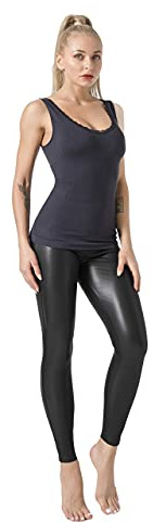 JOPHY & CO. Legging skinny femme push-up en simili cuir à deux élastiques, couleurs mates (code 9810), noir/1, L