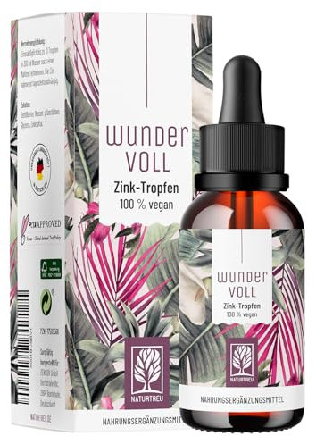 Zink Tropfen - 100% Vegan aus bioverfügbarem -Sulfat ohne Alkohol - 1700 Tropfen (50ml) flüssiges (ionisches zink hochdosiert) mit 15mg pro Tagesdosis Wundervoll von Naturtreu