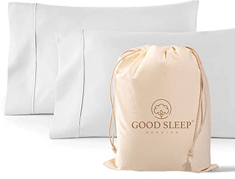 1000 TC White Standard Pillowcases Set of 2 100% Egyptian Cotton Pillow Cases with Long Staple Cotton & Sateen Weave, Silky Soft Hotel - Like Bed Pillow Covers for Comfy Sleeping, Snug Fit