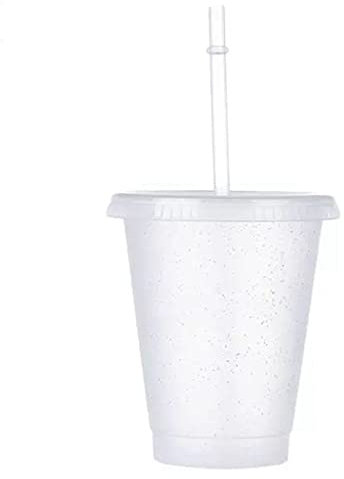 Bicchiere per bevande fredde, riutilizzabile, con cannuccia e coperchio personalizzato, in plastica, colore bianco, 480 ml